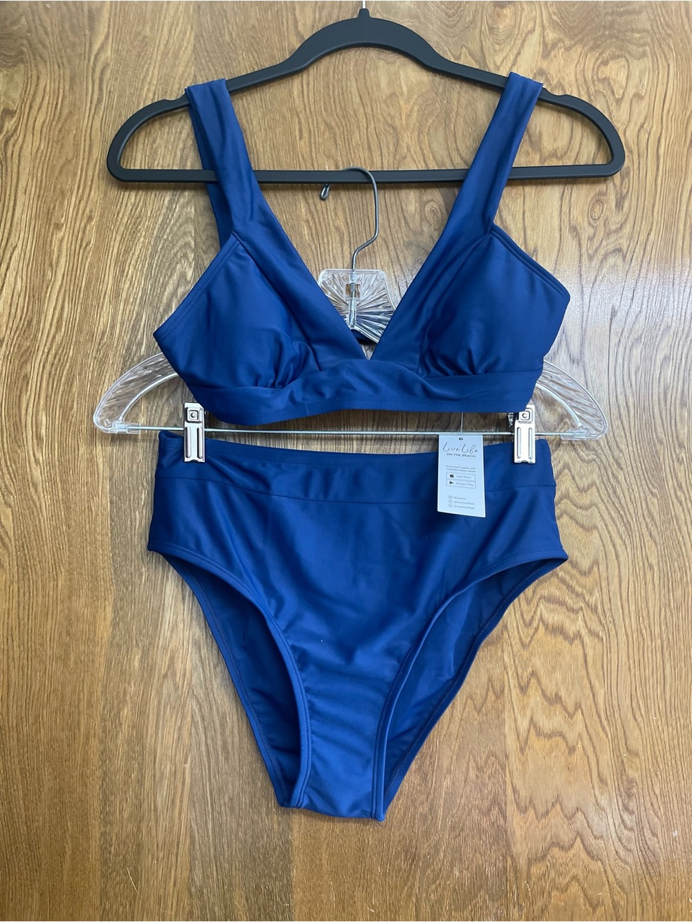 Navy Blue Small swimsuit High-Waist Bikini Set via neck sporty vacation